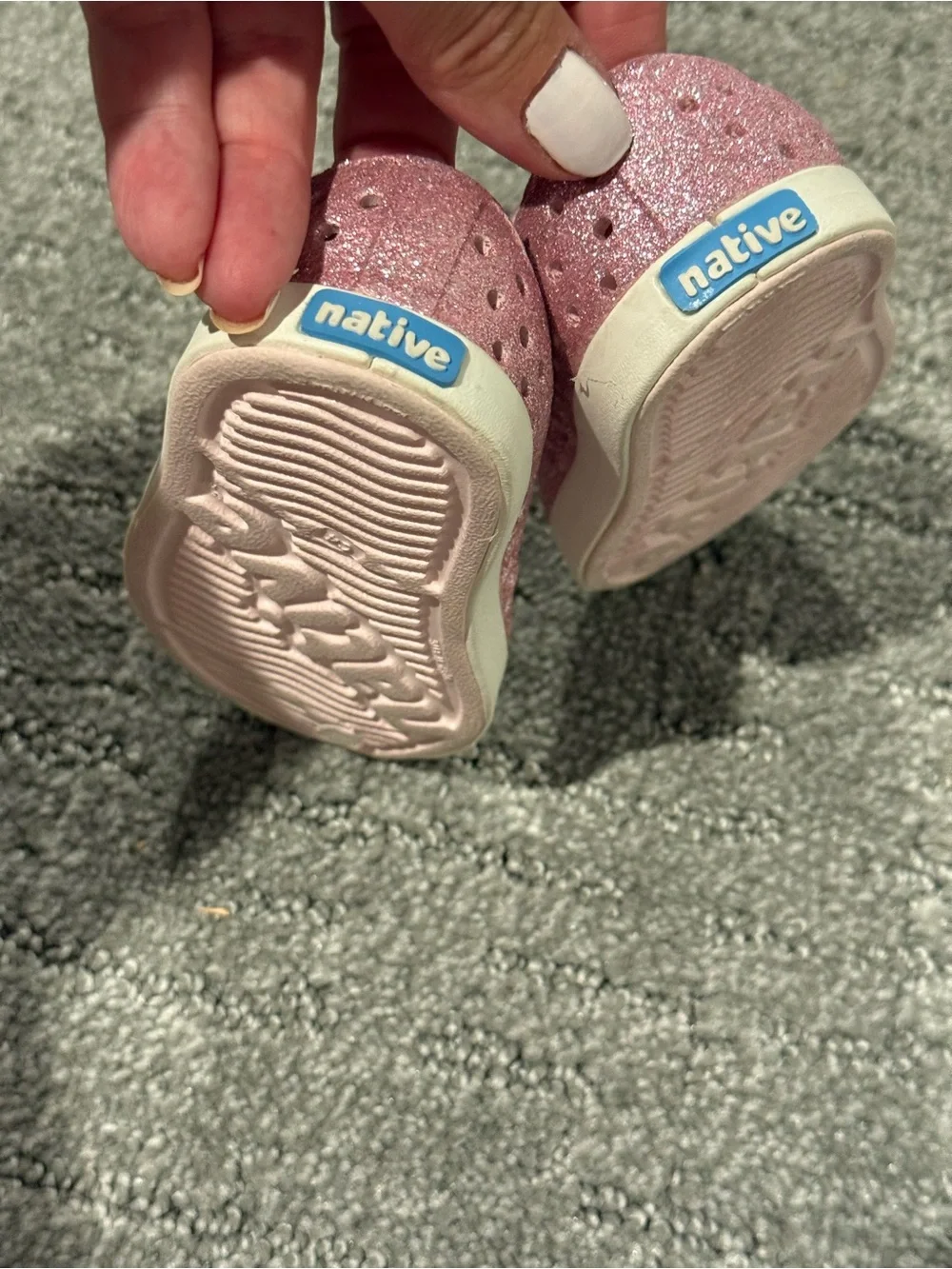 Worn 1X- Native Shoes dark Pink Glitter Slip-On Water-Friendly Shoes size C4